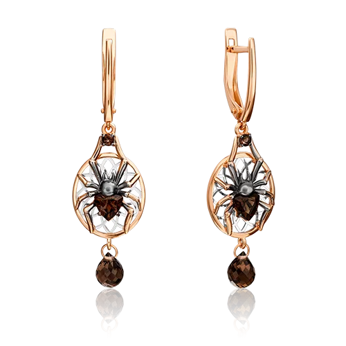 Серьги подвесные из комбинированного золота