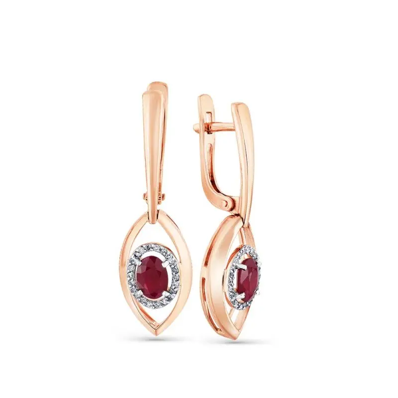 Серьги подвесные из красного золота