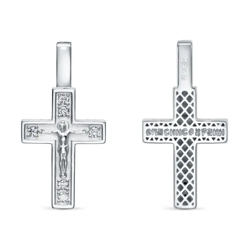 Подвеска крест из белого золота
