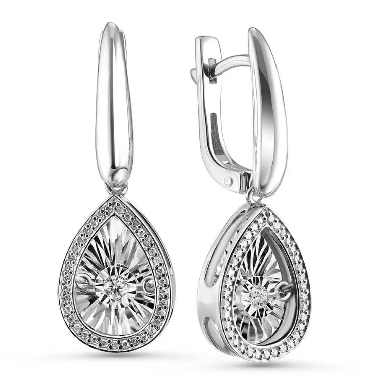 Серьги подвесные из белого золота