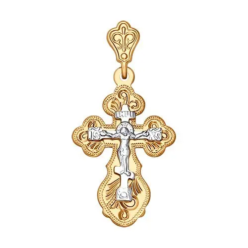 Подвеска крест из комбинированного золота