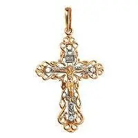 Подвеска крест из комбинированного золота