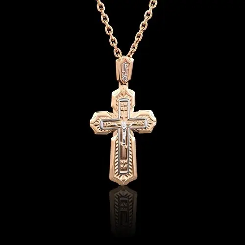 Подвеска крест из комбинированного золота