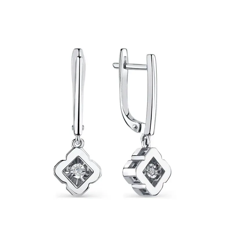 Серьги подвесные из комбинированного золота