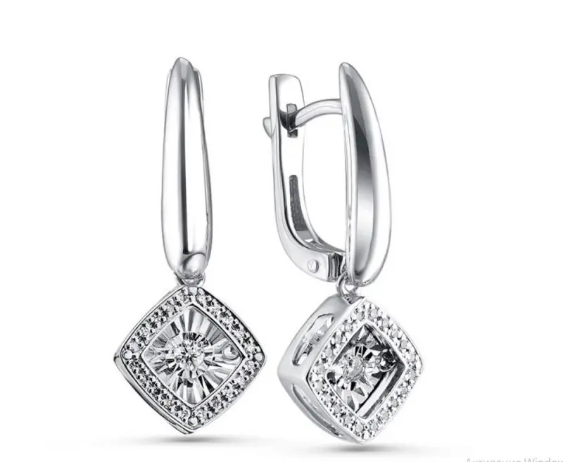 Серьги подвесные из белого золота