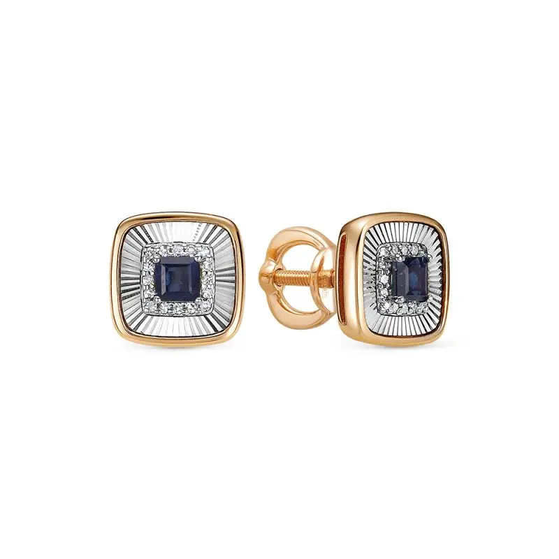 Серьги пуссеты из комбинированного золота