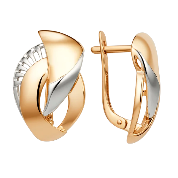 Серьги с английским замком из комбинированного золота