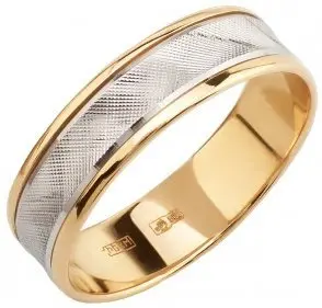 Кольцо обручальное из комбинированного золота вид 1