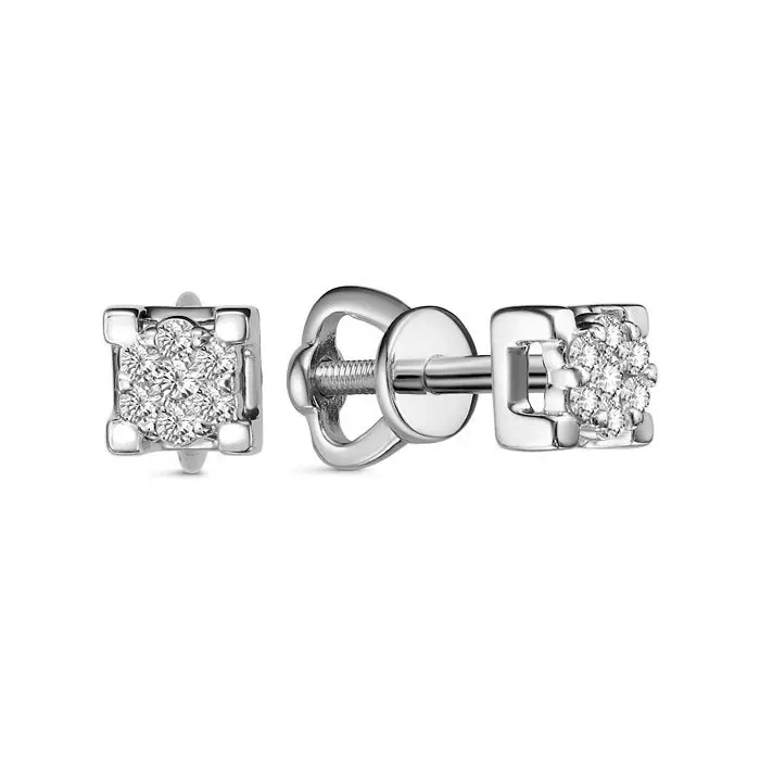 Серьги пуссеты из белого золота