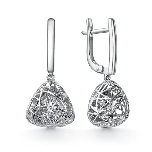 Серьги подвесные из белого золота