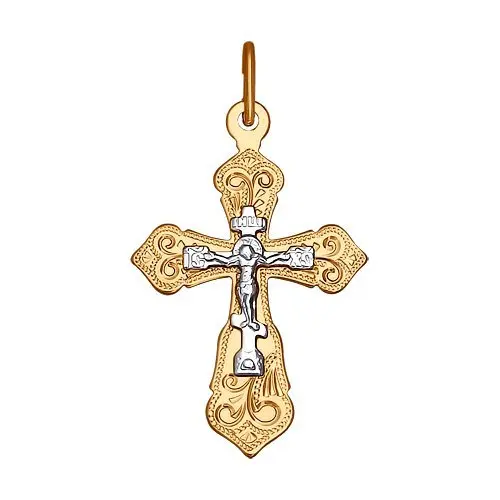 Подвеска крест из комбинированного золота