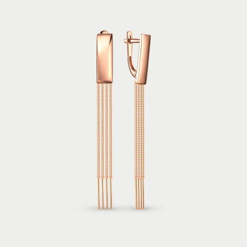 Серьги подвесные из красного золота