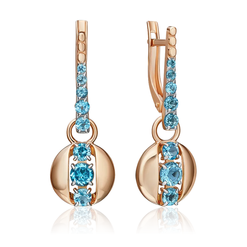 Серьги подвесные из красного золота