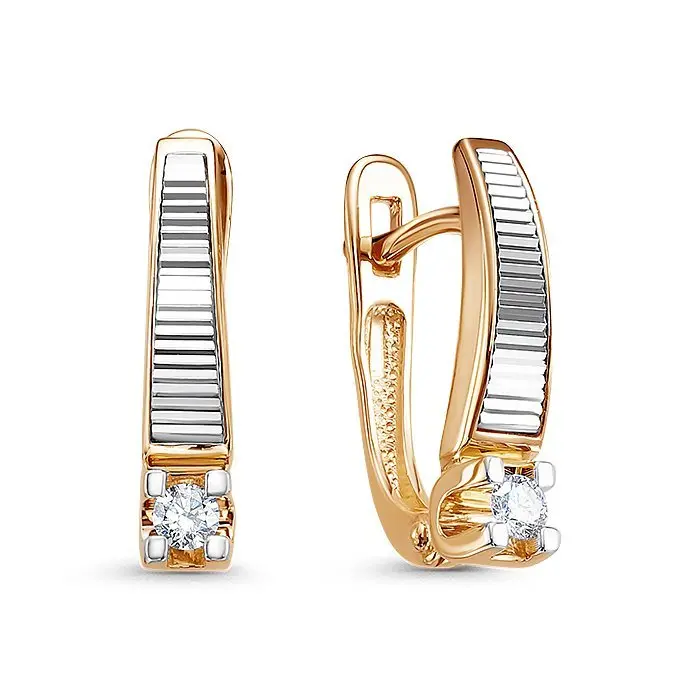 Серьги с английским замком из комбинированного золота