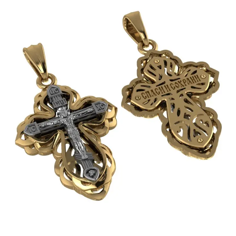 Подвеска крест из комбинированного золота
