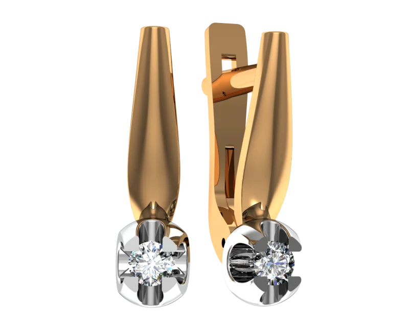 Серьги с английским замком из комбинированного золота
