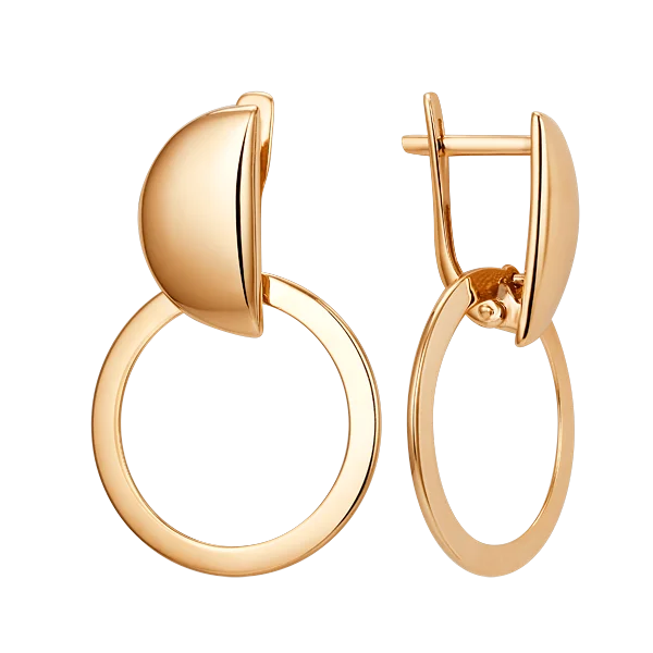 Серьги подвесные из красного золота