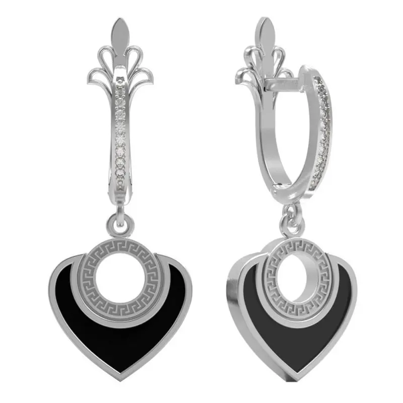 Серьги подвесные из белого золота