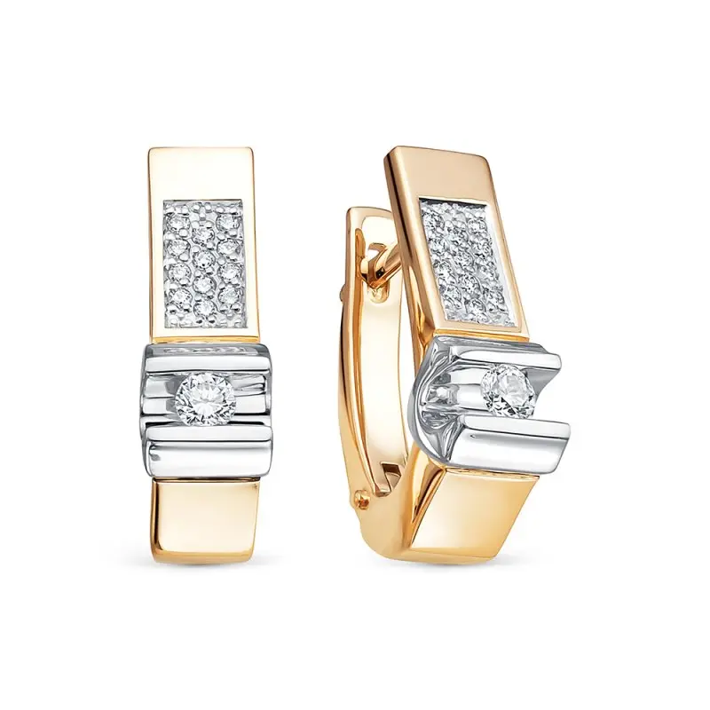 Серьги с английским замком из комбинированного золота