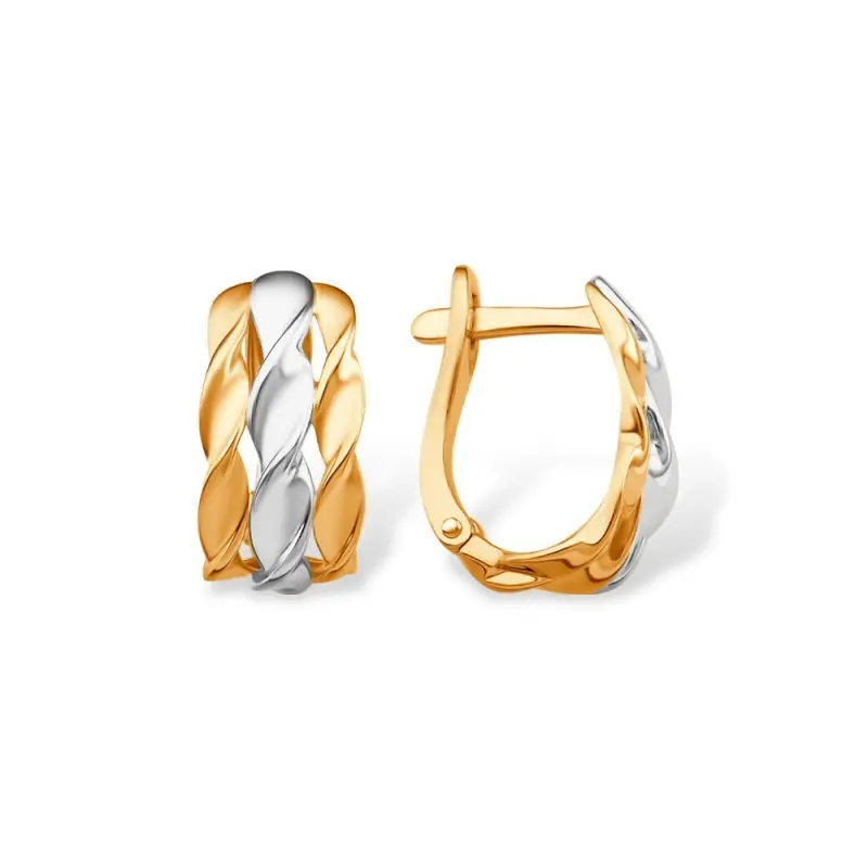 Серьги с английским замком из комбинированного золота