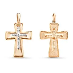 Подвеска крест из комбинированного золота