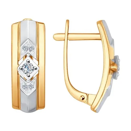 Серьги с английским замком из комбинированного золота