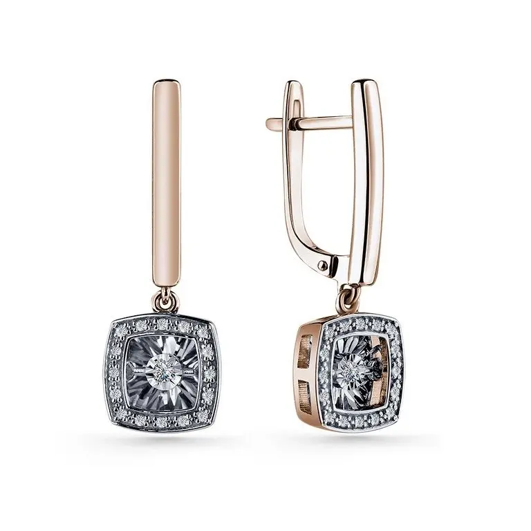 Серьги подвесные из комбинированного золота