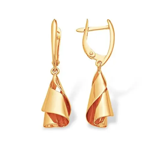 Серьги подвесные из красного золота