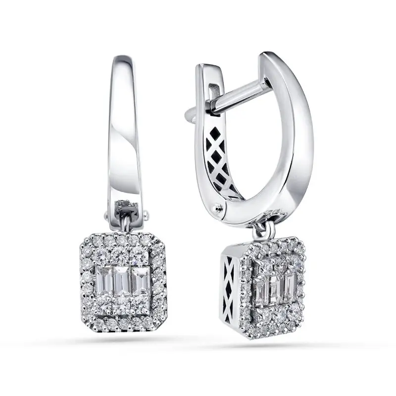 Серьги подвесные из белого золота