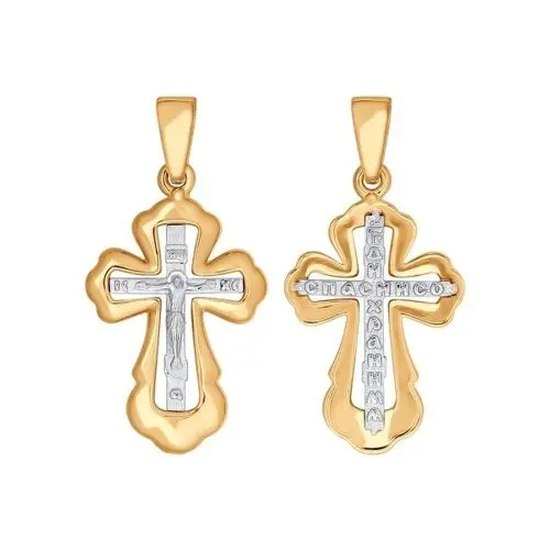 Подвеска крест из комбинированного золота