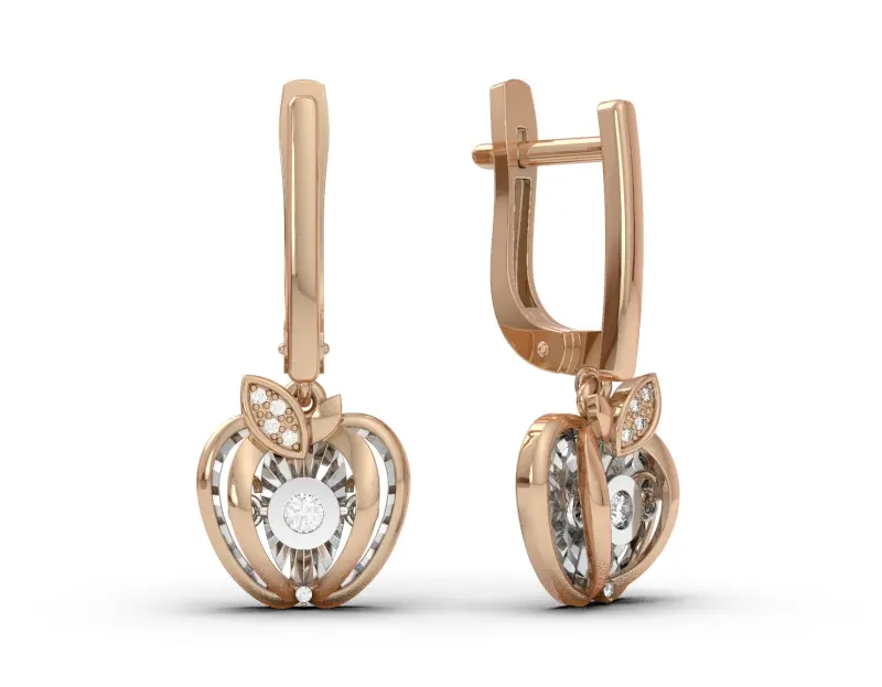 Серьги подвесные из комбинированного золота