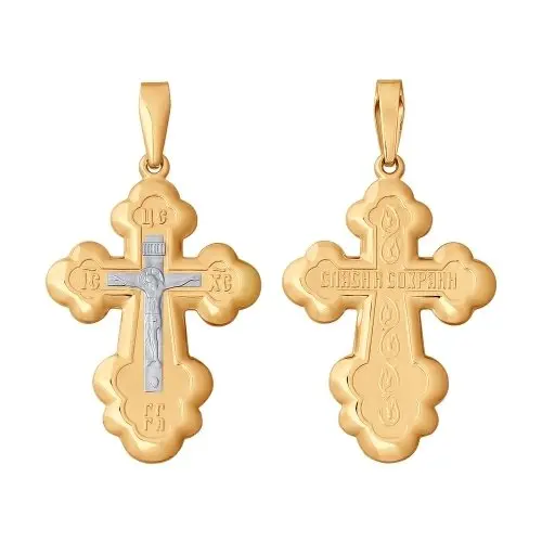 Подвеска крест из комбинированного золота