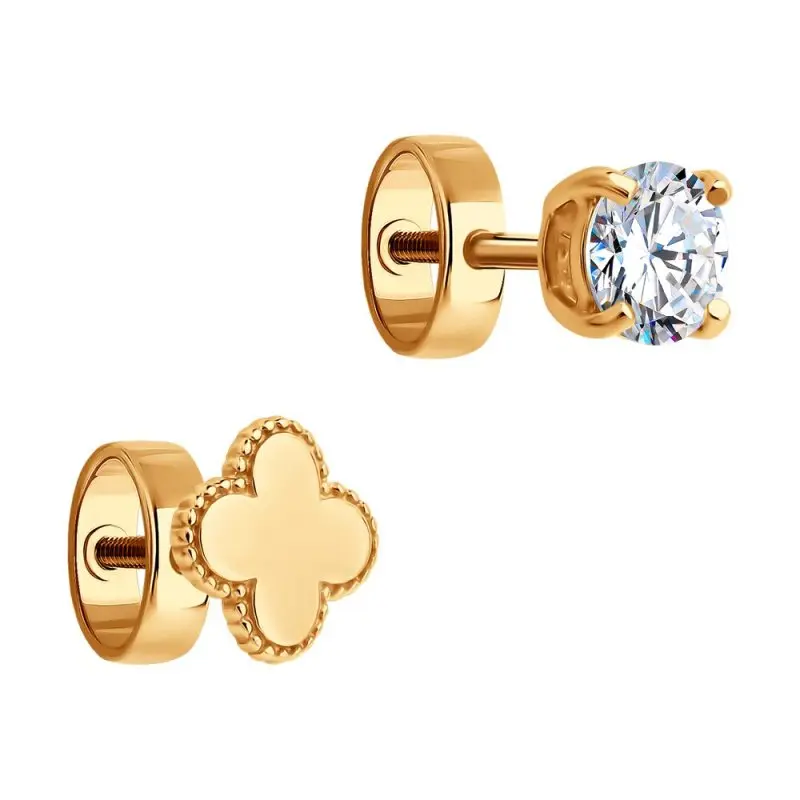 Серьги пуссеты из красного золота