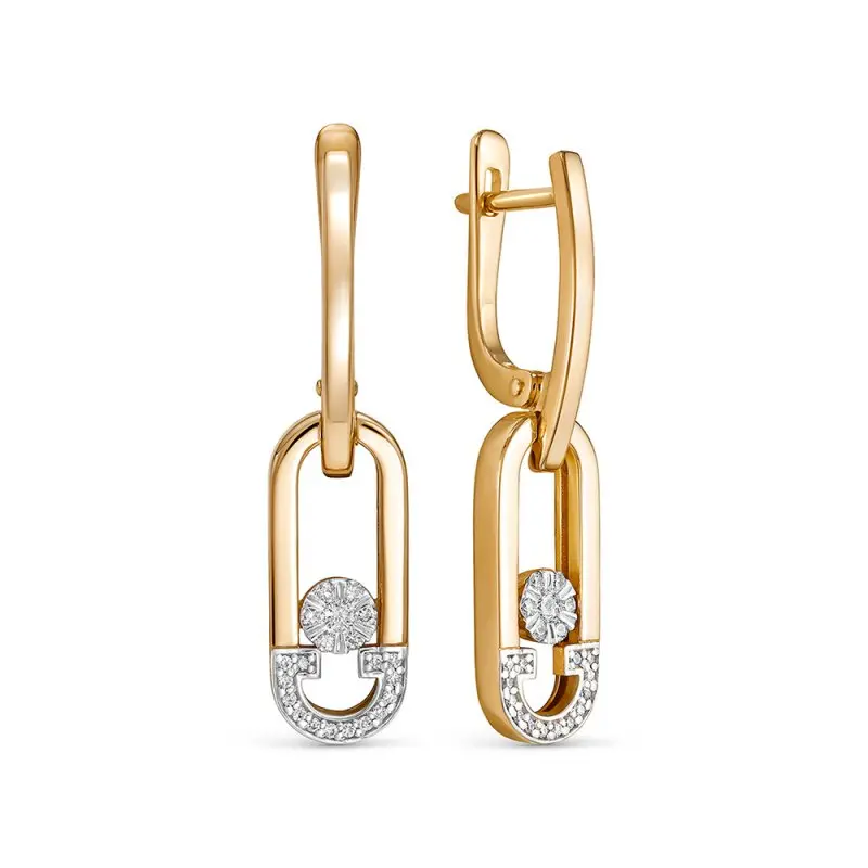 Серьги подвесные из комбинированного золота