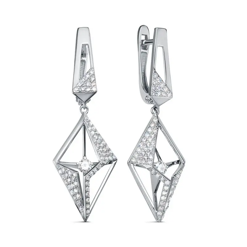 Серьги подвесные из белого золота