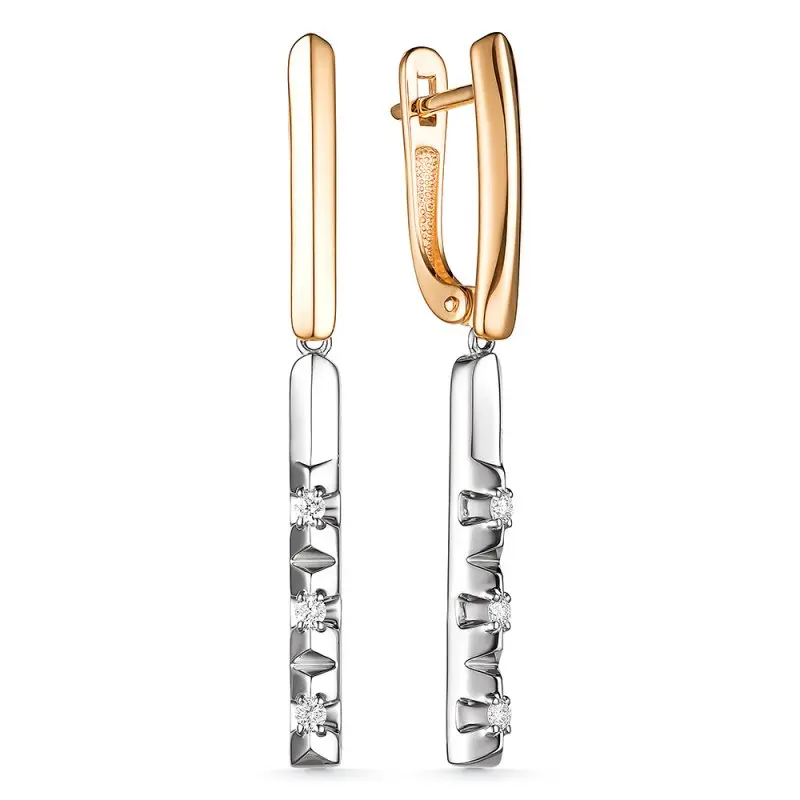 Серьги подвесные из комбинированного золота