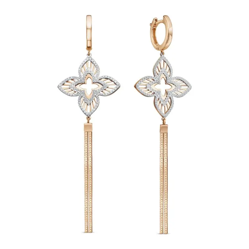 Серьги подвесные из комбинированного золота