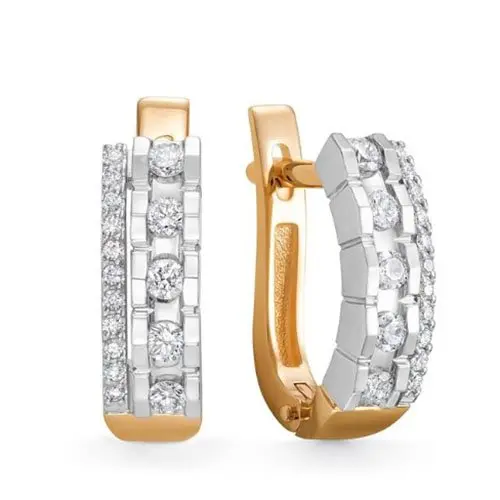 Серьги с английским замком из комбинированного золота