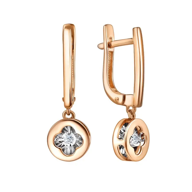 Серьги подвесные из комбинированного золота