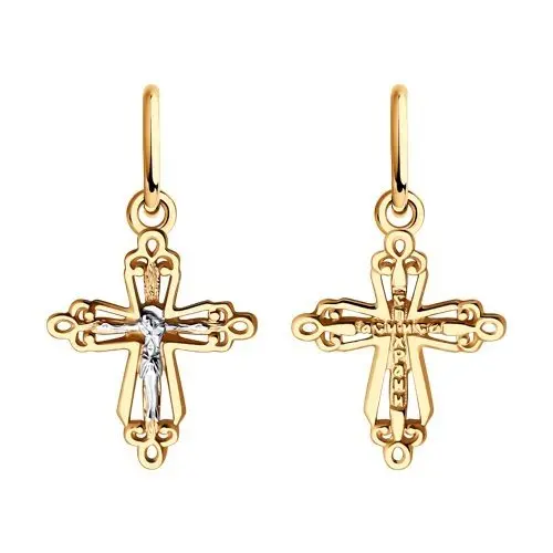 Подвеска крест из комбинированного золота