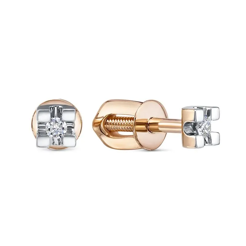 Серьги пуссеты из комбинированного золота