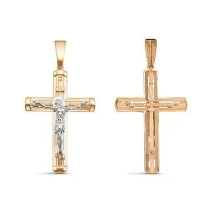 Подвеска крест из комбинированного золота