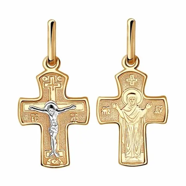 Подвеска крест из комбинированного золота