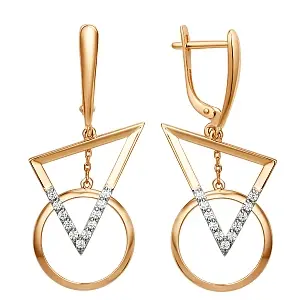 Серьги подвесные из красного золота