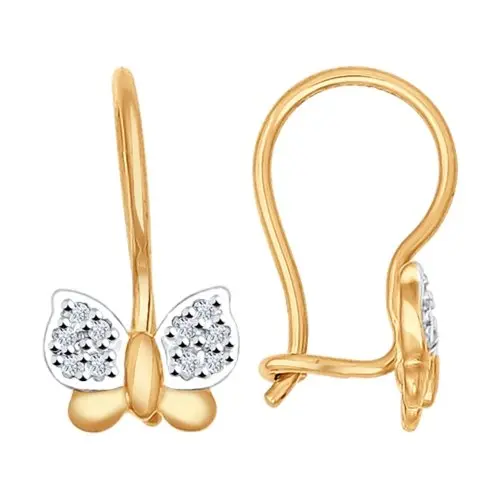 Серьги детские из комбинированного золота