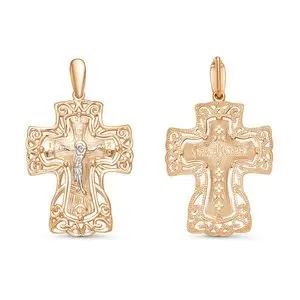 Подвеска крест из комбинированного золота