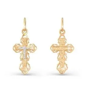 Подвеска крест из комбинированного золота