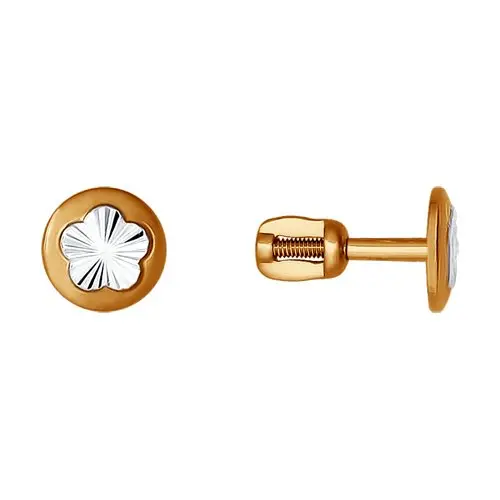 Серьги пуссеты из комбинированного золота