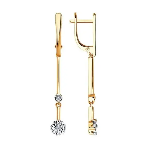 Серьги подвесные из комбинированного золота