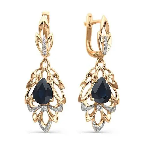 Серьги подвесные из красного золота